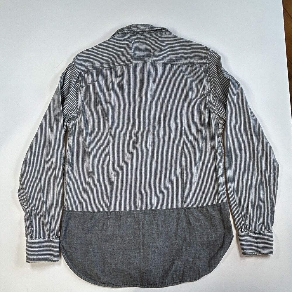 WON Wolf Originals Gray White Striped Cotton Button Up Shirt Pocket Mens M - Picture 2 of 9